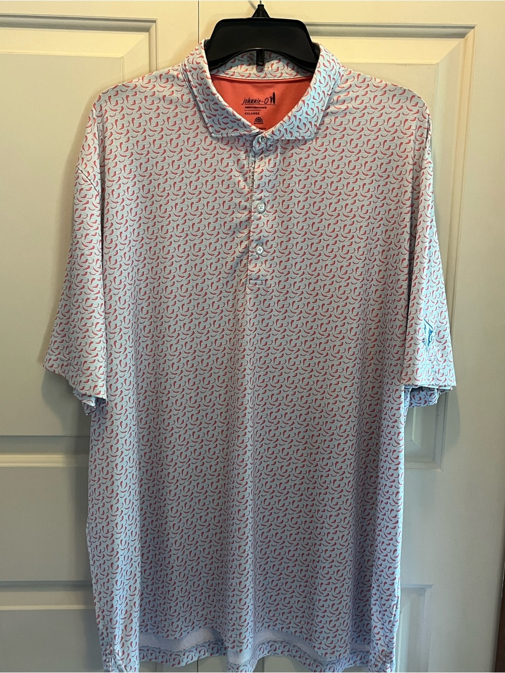 Johnnie-O Performance Polo Light Blue With Chili Pepper Graphics Size XXL